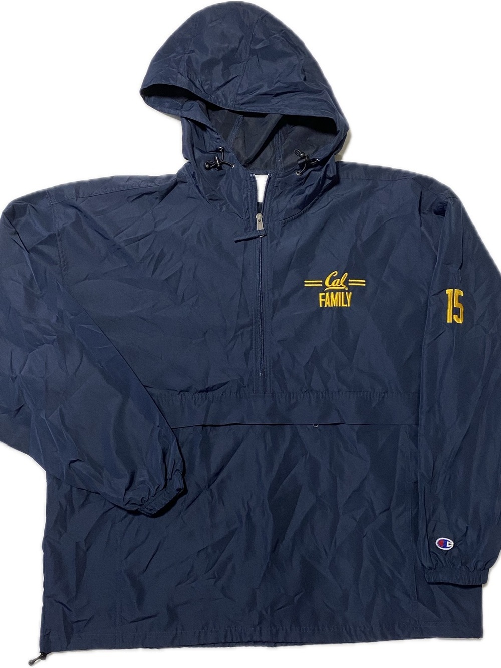 Champion Navy Hooded Windbreaker with Yellow 'Cal Family' Logo